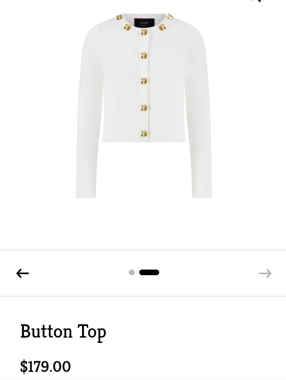 Aleeza Paris White Cardigan with Gold Accent Buttons